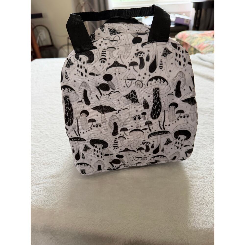 Cottagecore Black & White Mushroom Insulated Lunch Bag / Tote